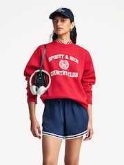 Sporty & Rich Red Varsity Crest Crewneck Sweat Top - Image 1 of 7