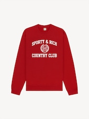 Sporty & Rich Red Varsity Crest Crewneck Sweat Top - Image 4 of 7