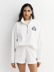 Sporty & Rich White H&W Crest Embroidered Quarter Zip Sweat Top - Image 1 of 5