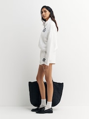 Sporty & Rich White H&W Crest Embroidered Quarter Zip Sweat Top - Image 3 of 5