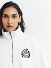 Sporty & Rich White H&W Crest Embroidered Quarter Zip Sweat Top - Image 5 of 5