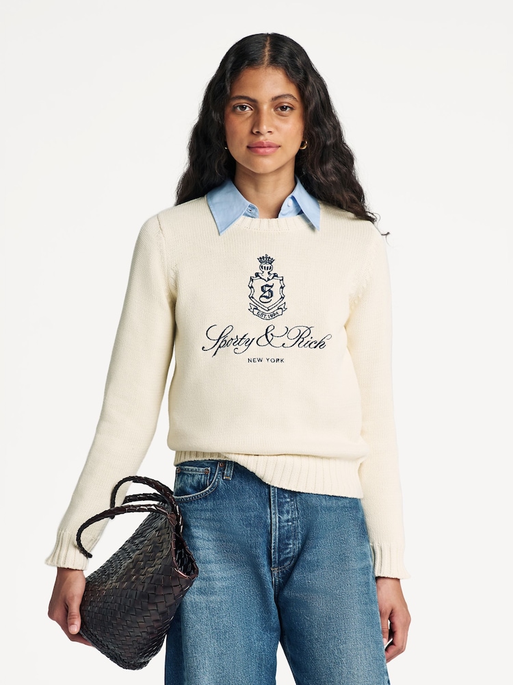 Sporty & Rich Cream Vendome Knitted Sweater - Image 1 of 4