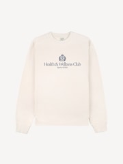 Sporty & Rich Cream Wellness Club MC Emboirdered Crewneck Sweat Top - Image 1 of 3