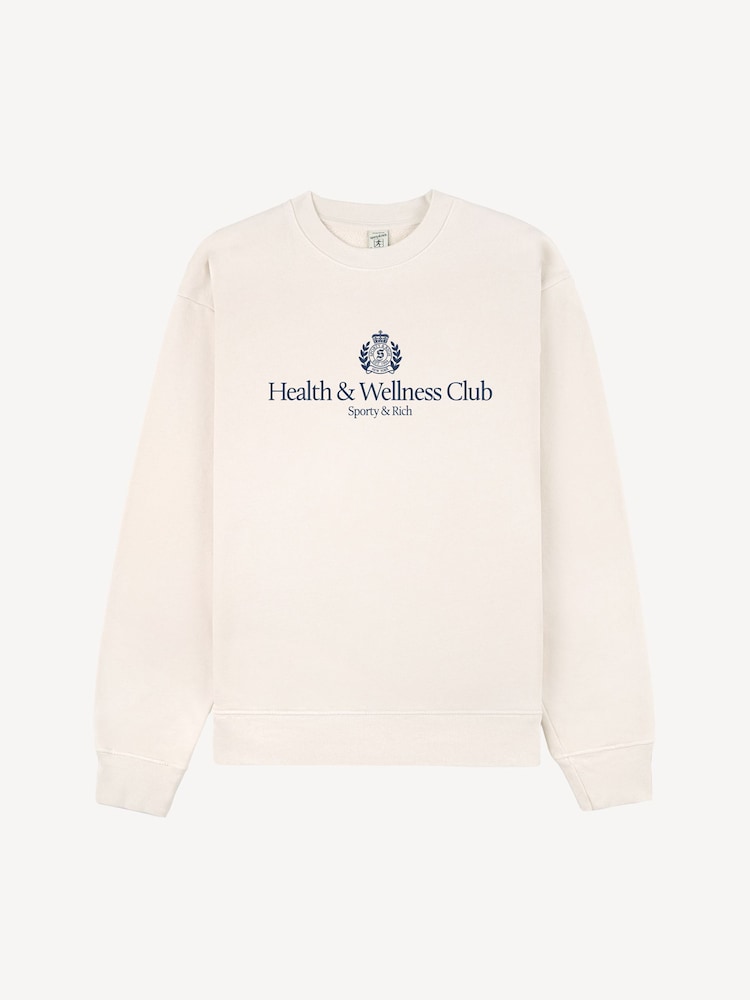 Sporty & Rich Cream Wellness Club MC Emboirdered Crewneck Sweat Top - Image 1 of 3