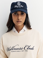 Sporty & Rich Cream Wellness Club MC Emboirdered Crewneck Sweat Top - Image 5 of 8