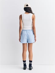 Sporty & Rich Blue H&W Crest Poplin Shorts - Image 2 of 8
