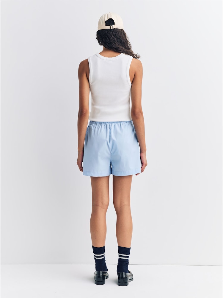 Sporty & Rich Blue H&W Crest Poplin Shorts - Image 2 of 8