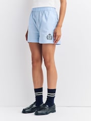 Sporty & Rich Blue H&W Crest Poplin Shorts - Image 3 of 8