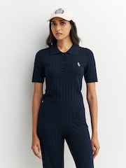 Sporty & Rich Blue SRC Ribbed Polo Shirt - Image 1 of 5