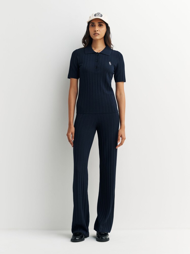 Sporty & Rich Blue SRC Ribbed Polo Shirt - Image 2 of 5