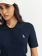 Sporty & Rich Blue SRC Ribbed Polo Shirt - Image 5 of 5