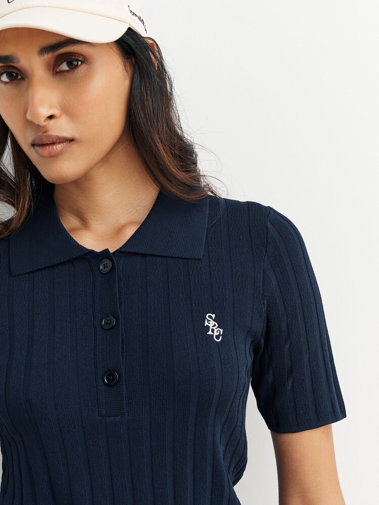 Sporty & Rich Blue SRC Ribbed Polo Shirt - Image 5 of 5