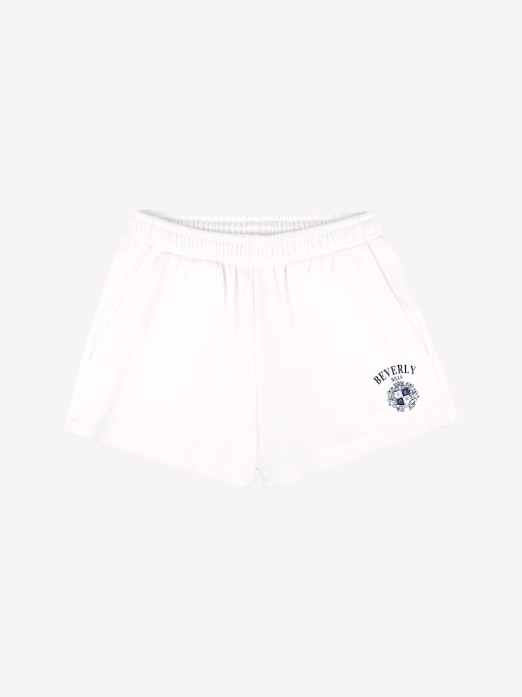 Sporty & Rich White H&W Crest Embroidered Disco Shorts - Image 1 of 3