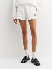 Sporty & Rich White H&W Crest Embroidered Disco Shorts - Image 4 of 8