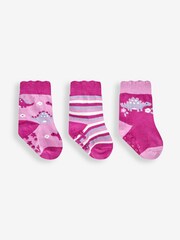 JoJo Maman Bébé Pink Stegosaurus Socks 3 Pack - Image 1 of 1