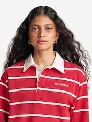 Sporty & Rich Red Serif Logo Cropped Rugby Polo Shirt - Image 2 of 9