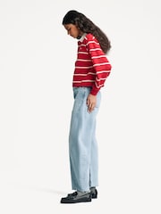 Sporty & Rich Red Serif Logo Cropped Rugby Polo Shirt - Image 5 of 9