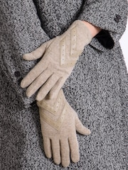 Totes Brown Ladies Isotoner Wool Knit Winter Gloves with Smartouch and Chevron - Image 1 of 2