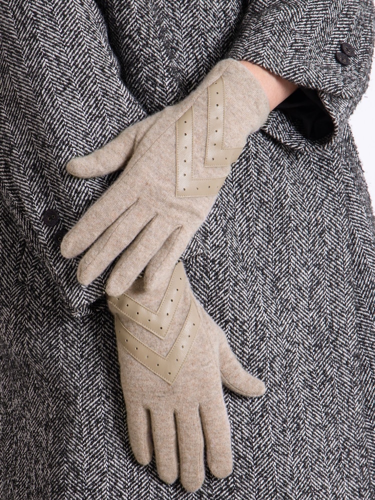 Totes Brown Ladies Isotoner Wool Knit Winter Gloves with Smartouch and Chevron - Image 1 of 2