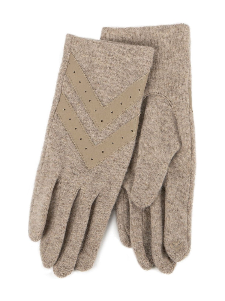 Totes Brown Ladies Isotoner Wool Knit Winter Gloves with Smartouch and Chevron - Image 2 of 2