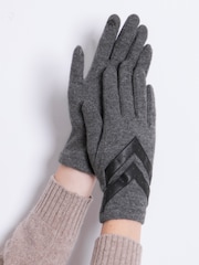 Totes Grey Ladies Isotoner Wool Knit Winter Gloves with Smartouch and Chevron - Image 1 of 2