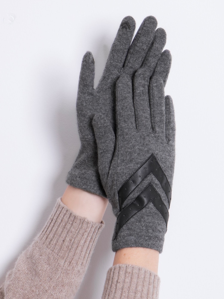 Totes Grey Ladies Isotoner Wool Knit Winter Gloves with Smartouch and Chevron - Image 1 of 2
