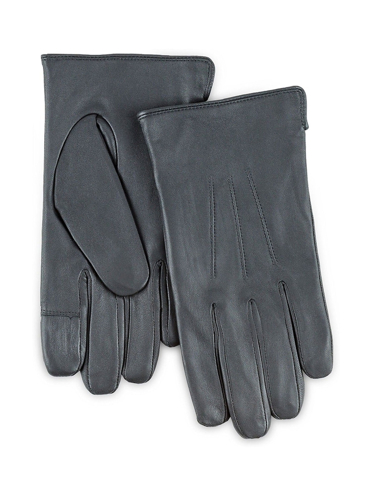 Totes Grey Mens 3 Point Leather Water Repellent Smartouch Gloves - Image 1 of 1