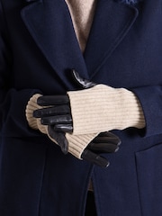 Totes Black Ladies Isotoner Leather Gloves with Overlay Knit Trim - Image 1 of 2