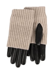 Totes Black Ladies Isotoner Leather Gloves with Overlay Knit Trim - Image 2 of 2