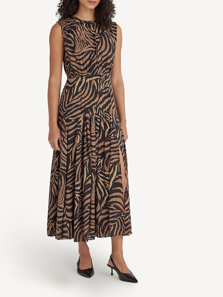 Rixo Black Coralie Tiger Patchwork Midi Dress - Image 1 of 3