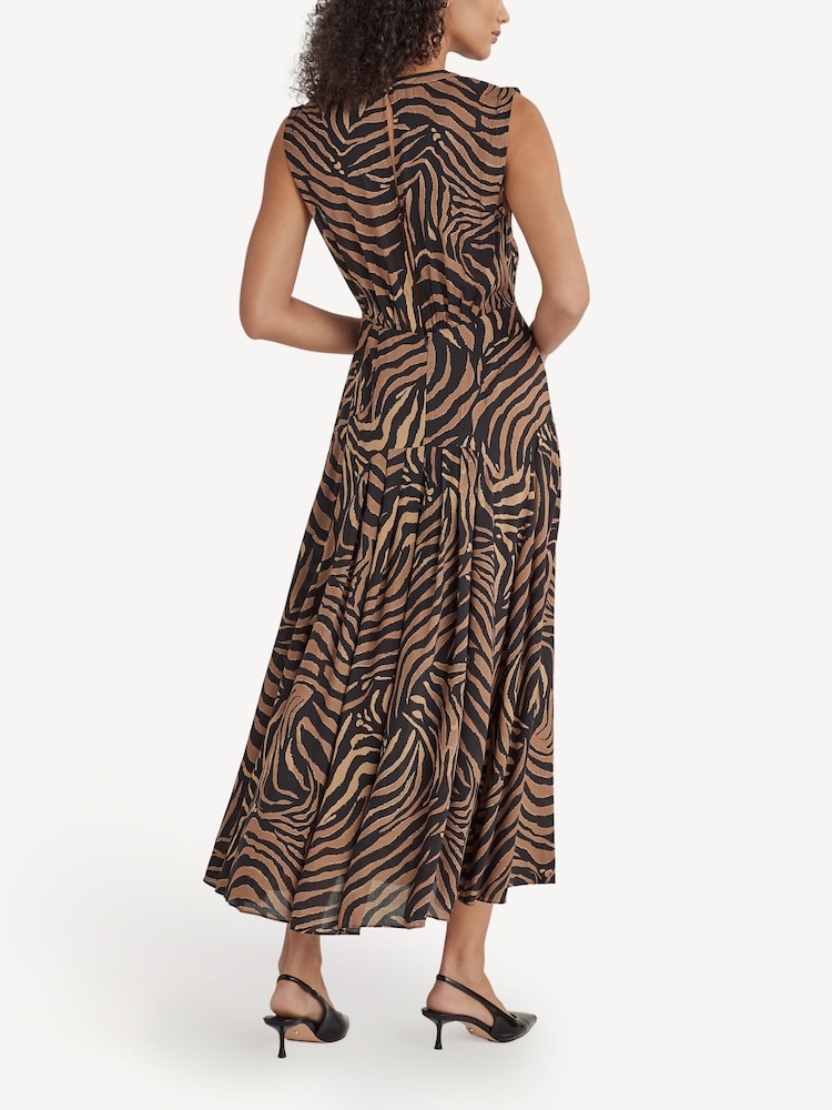Rixo Black Coralie Tiger Patchwork Midi Dress - Image 2 of 3