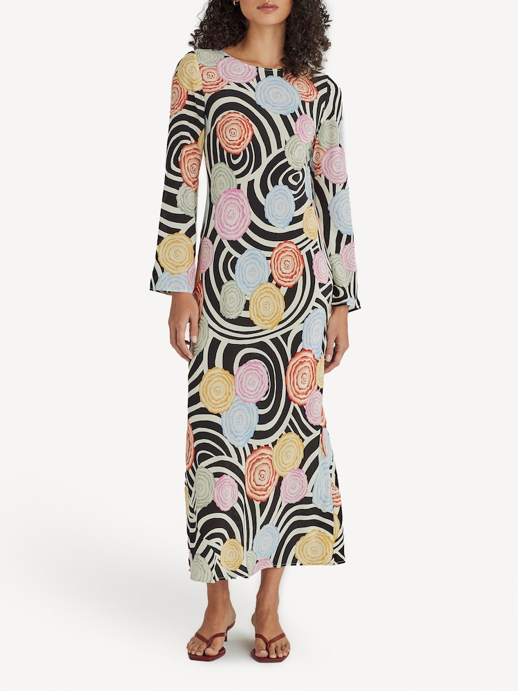 Rixo Pink Alondra Whirlpool Floral Midi Dress - Image 1 of 4