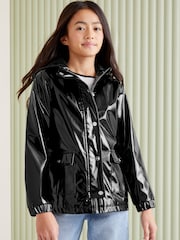 Lipsy Black High Shine Shower Resistant School Rain Coat (5-16yrs) - Image 1 of 4