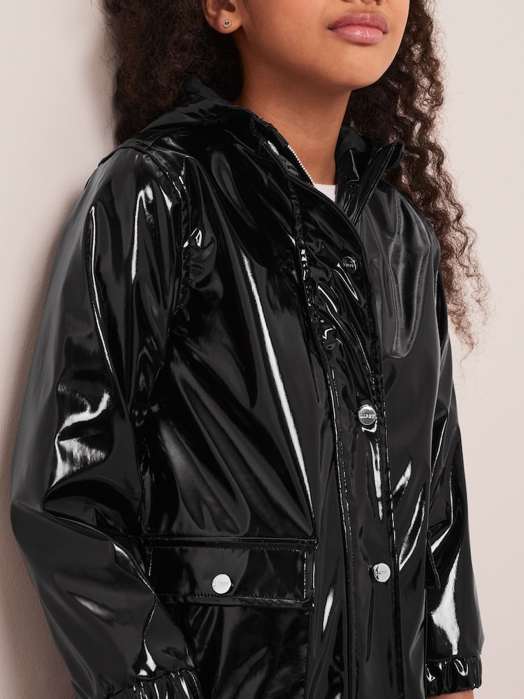Lipsy Black High Shine Shower Resistant School Rain Coat (5-16yrs) - Image 2 of 4