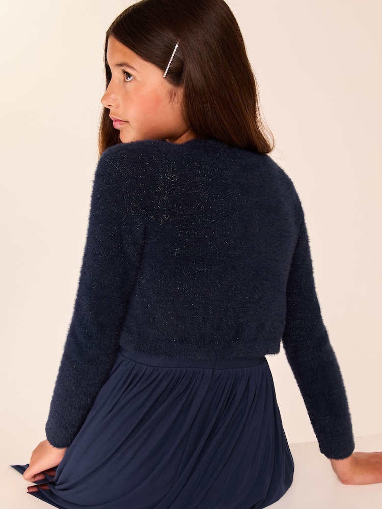 Lipsy Navy Blue Fluffy Occasion Bolero (5-16yrs) - Image 4 of 4