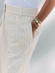 Black/White Striped Wide Leg Trousers with Linen - Image 5 of 9