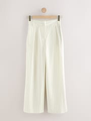 Black/White Striped Wide Leg Trousers with Linen - Image 6 of 9