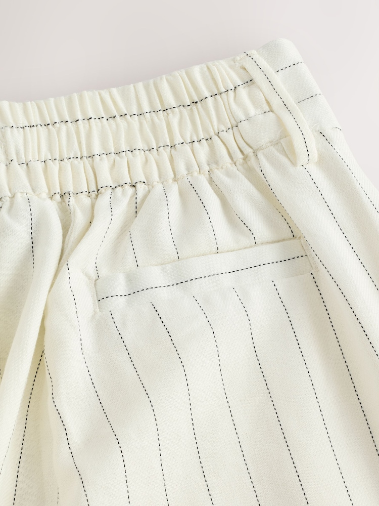 Black/White Striped Wide Leg Trousers with Linen - Image 7 of 9
