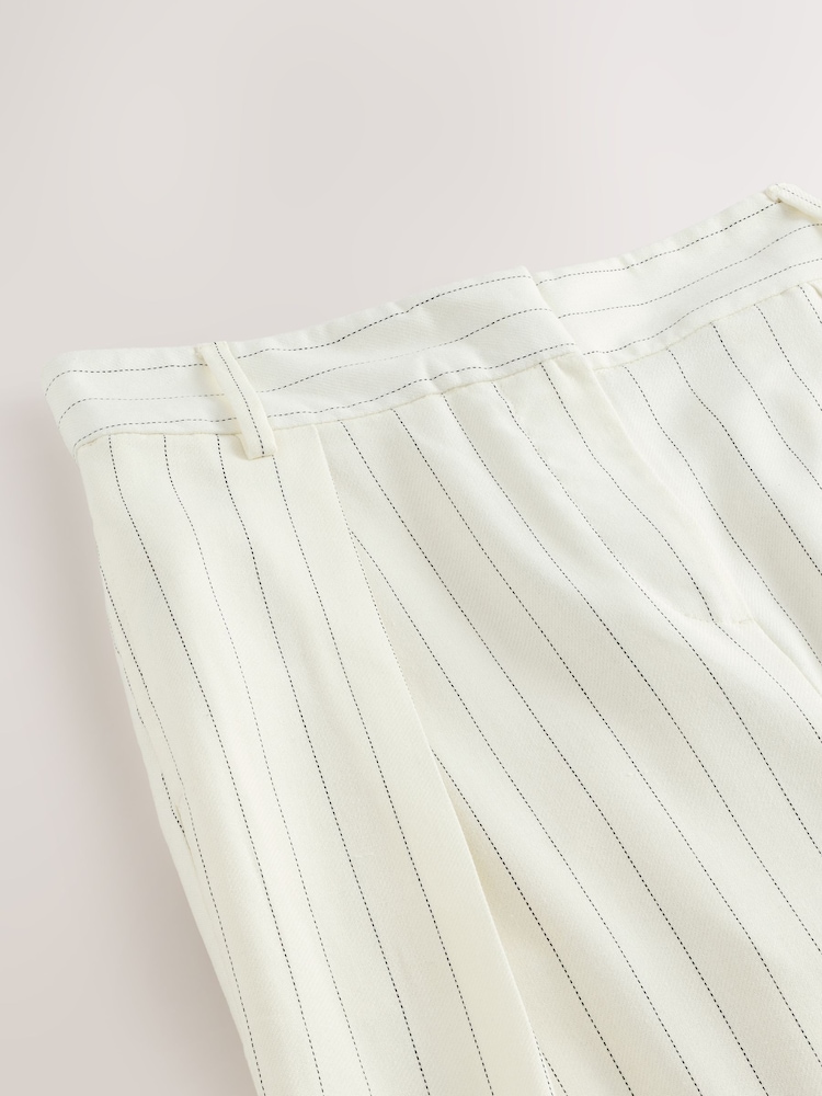 Black/White Striped Wide Leg Trousers with Linen - Image 9 of 9