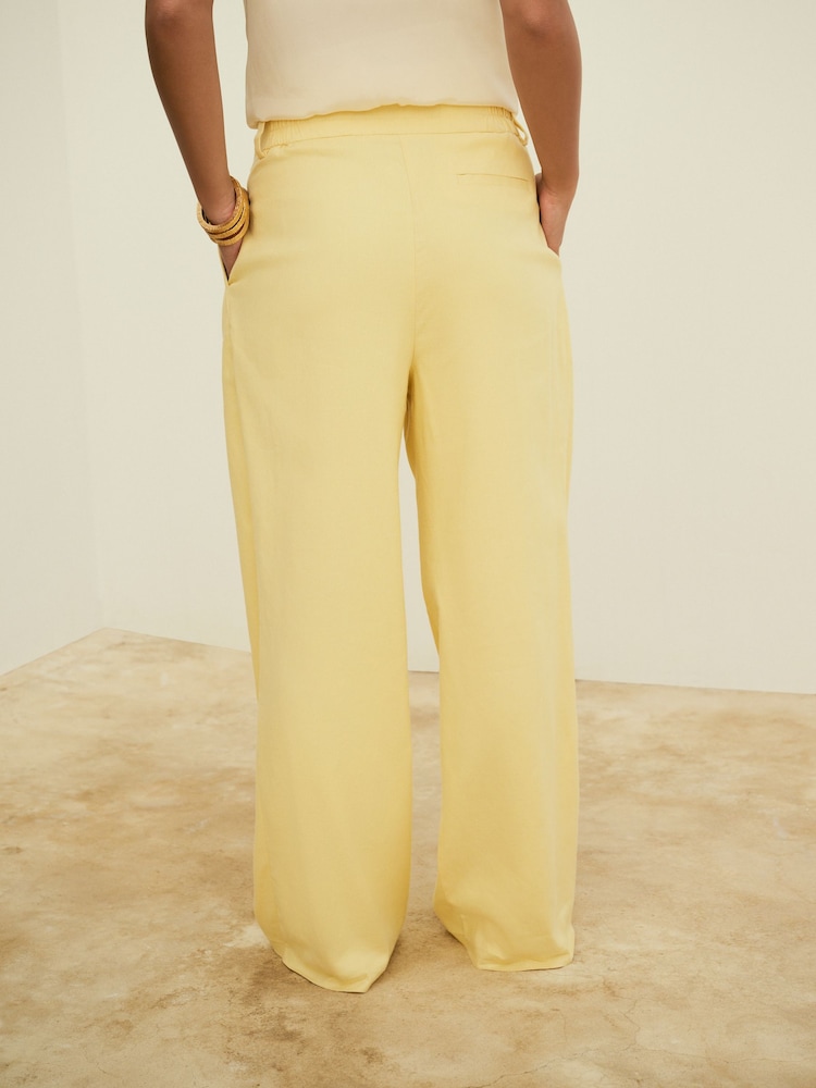 Jaune - Pantalon large à dos élastique avec lin - Image 3 of 7
