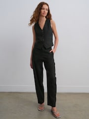 Black Elasticated Waist Barrel Leg Trousers with Linen - Image 1 of 6