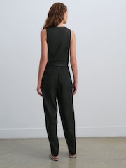 Black Elasticated Waist Barrel Leg Trousers with Linen - Image 2 of 6