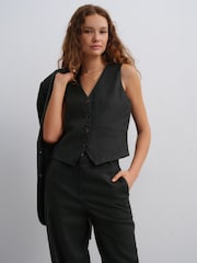 Black Elasticated Waist Barrel Leg Trousers with Linen - Image 3 of 6