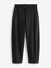 Black Elasticated Waist Barrel Leg Trousers with Linen - Image 4 of 6