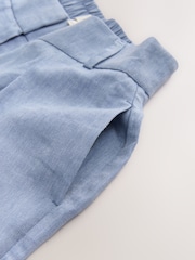 Blue Textured Linen Rich Elasticated Back Tapered Trousers - Image 8 of 8