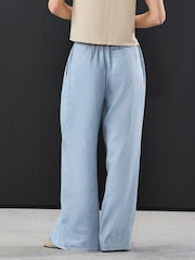 Blue Chambray Elastic Back Wide Leg Trousers with Linen - Image 5 of 5