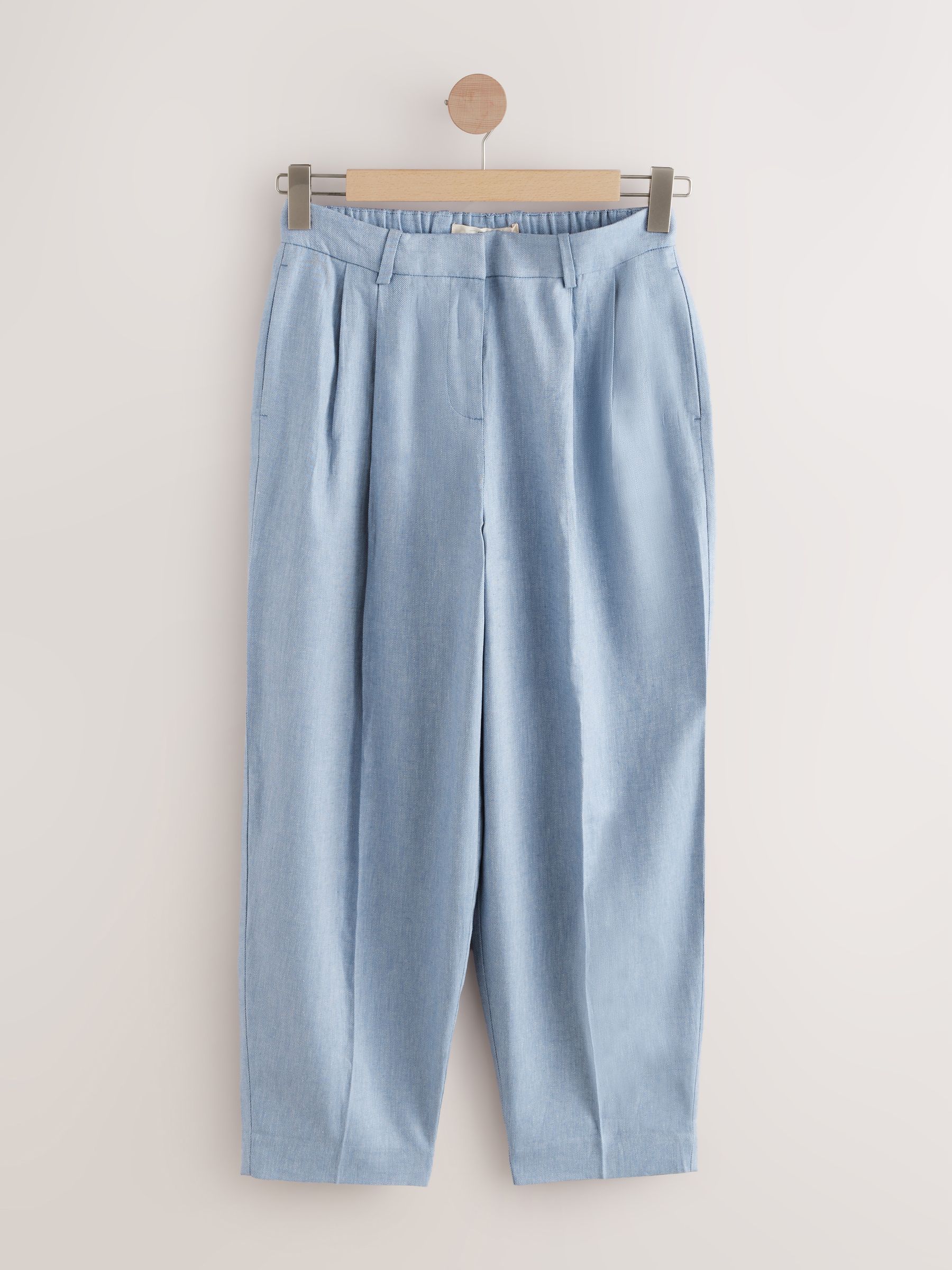 POSTELEGANT LINEN CHAMBRAY TROUSERS パンツ Buy Blue Chambray Elastic Back Wide Leg Trousers with Linen from