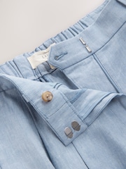 Blue Chambray Elastic Back Wide Leg Trousers with Linen - Image 7 of 8
