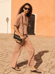 Red Gingham Check Relaxed Wide Leg Trousers - Image 1 of 8