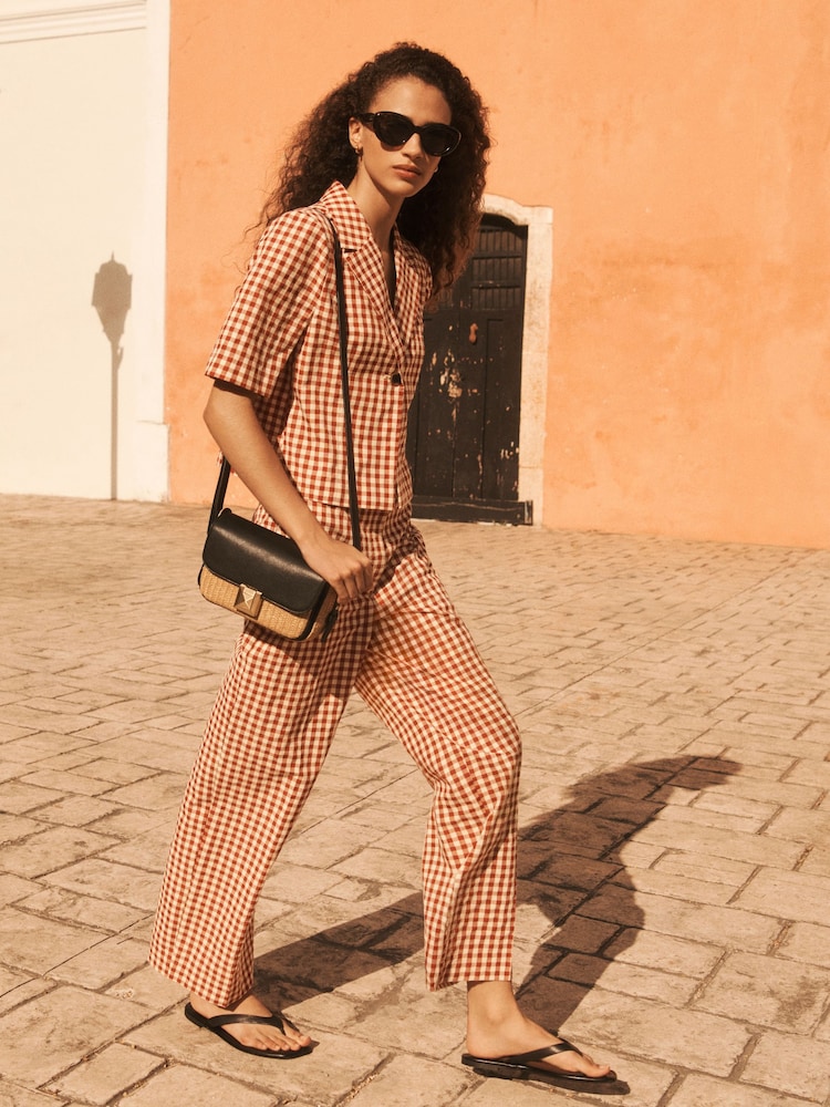Red Gingham Check Relaxed Wide Leg Trousers - Image 1 of 8
